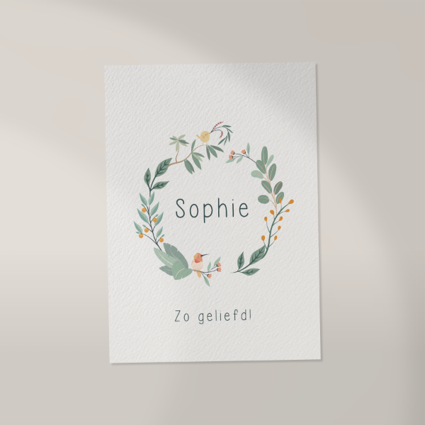 Voorkant geboortekaartje Sophie