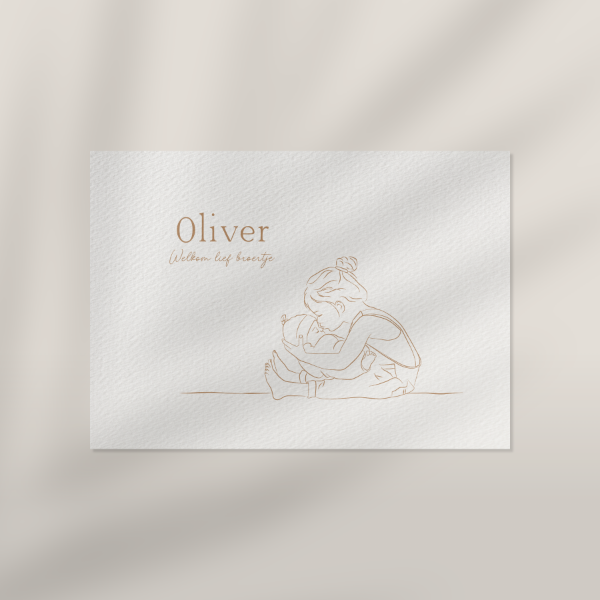 Voorkant geboortekaartje lijntekening Oliver
