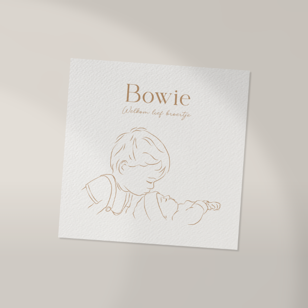 Voorkant geboortekaartje Lijntekening Bowie