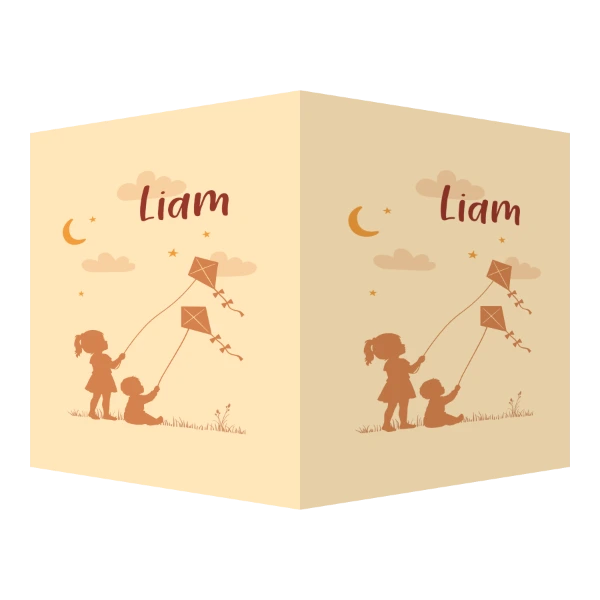 Staand raambord Silhouet grote zus met broertje en vlieger