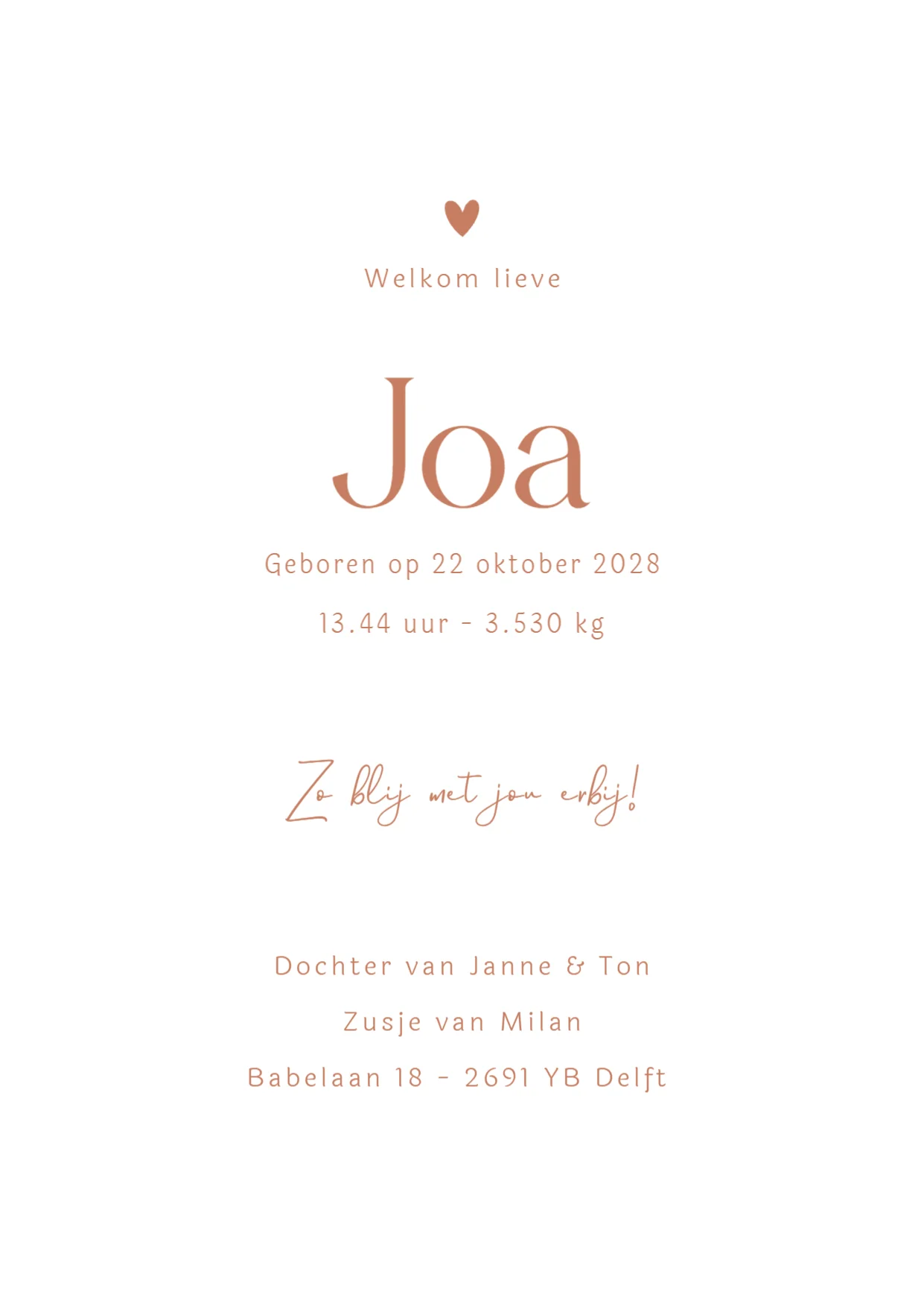 Geboortekaartje met hartjes - Terug