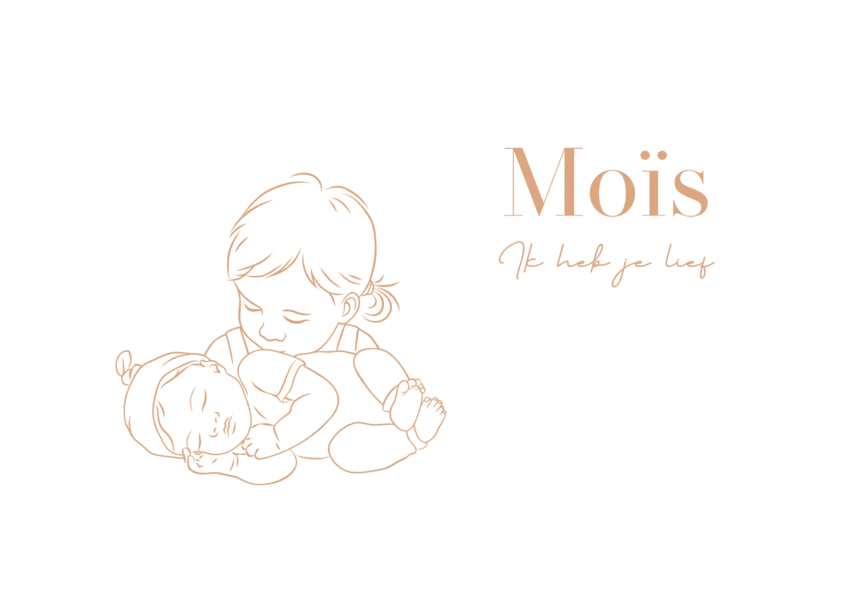 Lijntekening met grote zus en baby
