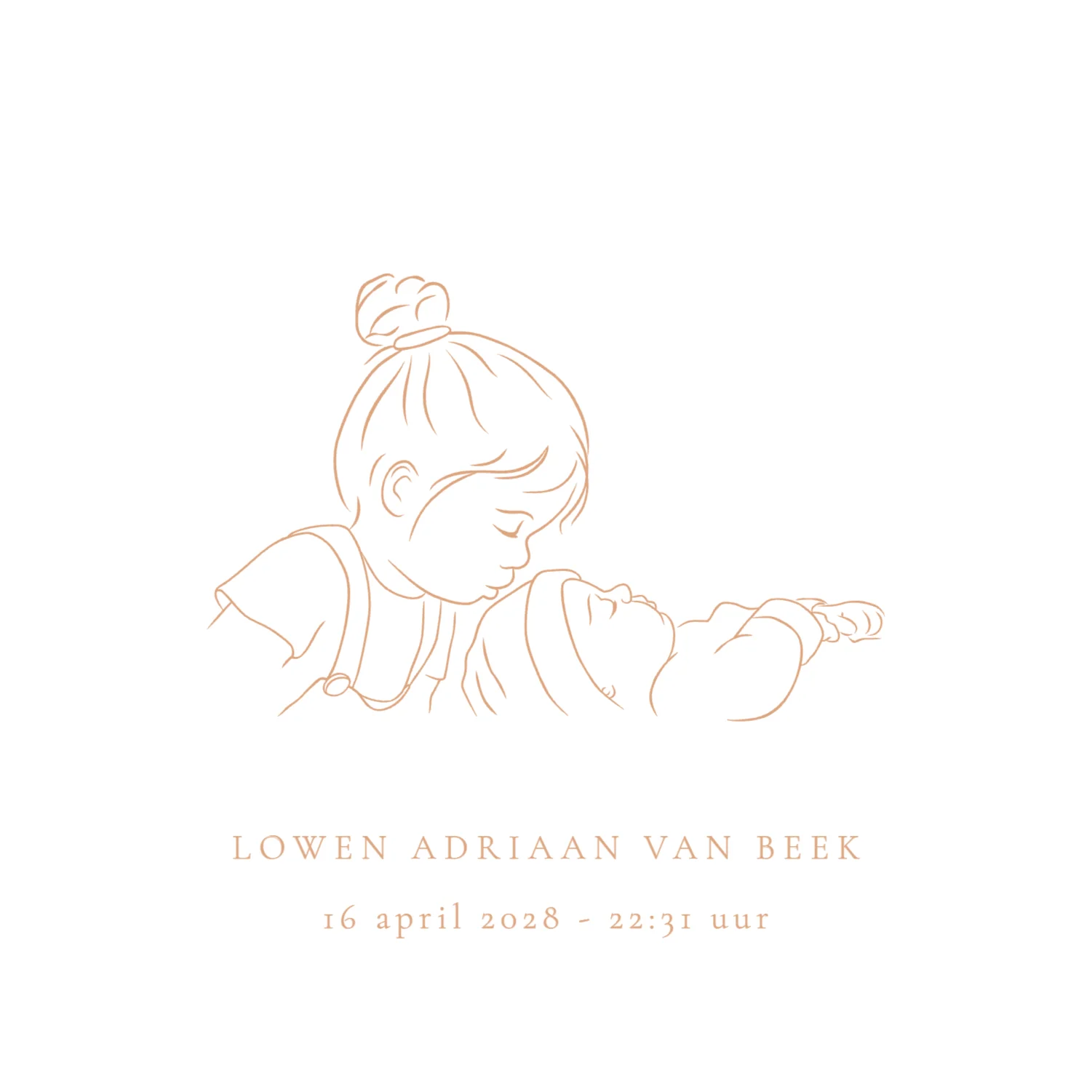 Lijntekening grote zus met baby