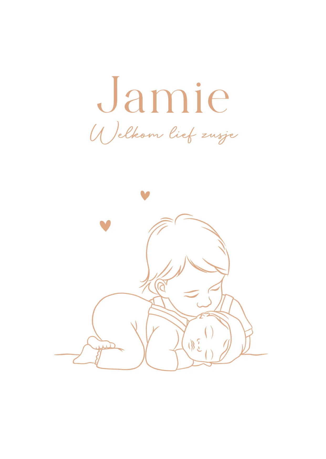 Lijntekening met peuter en baby