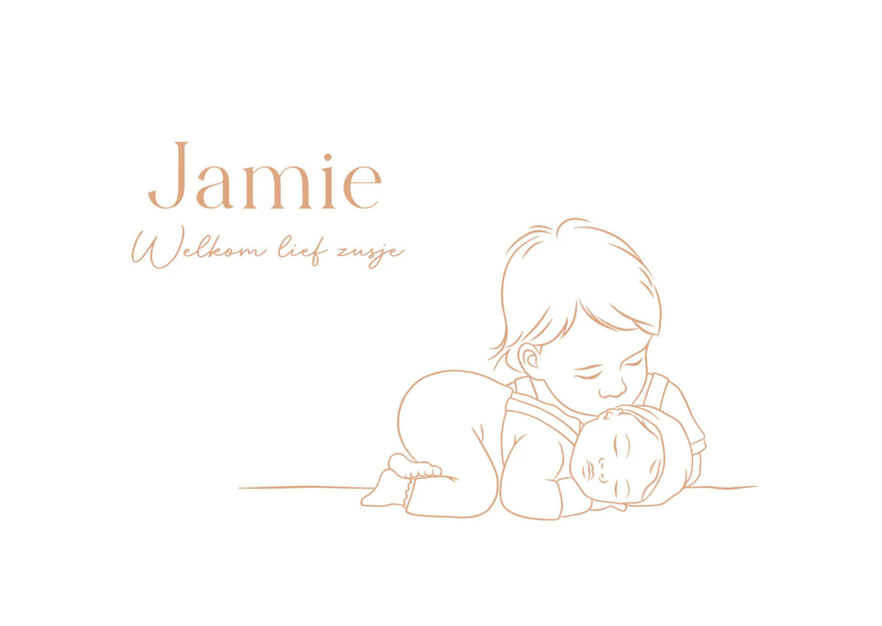 Lijntekening met peuter en baby