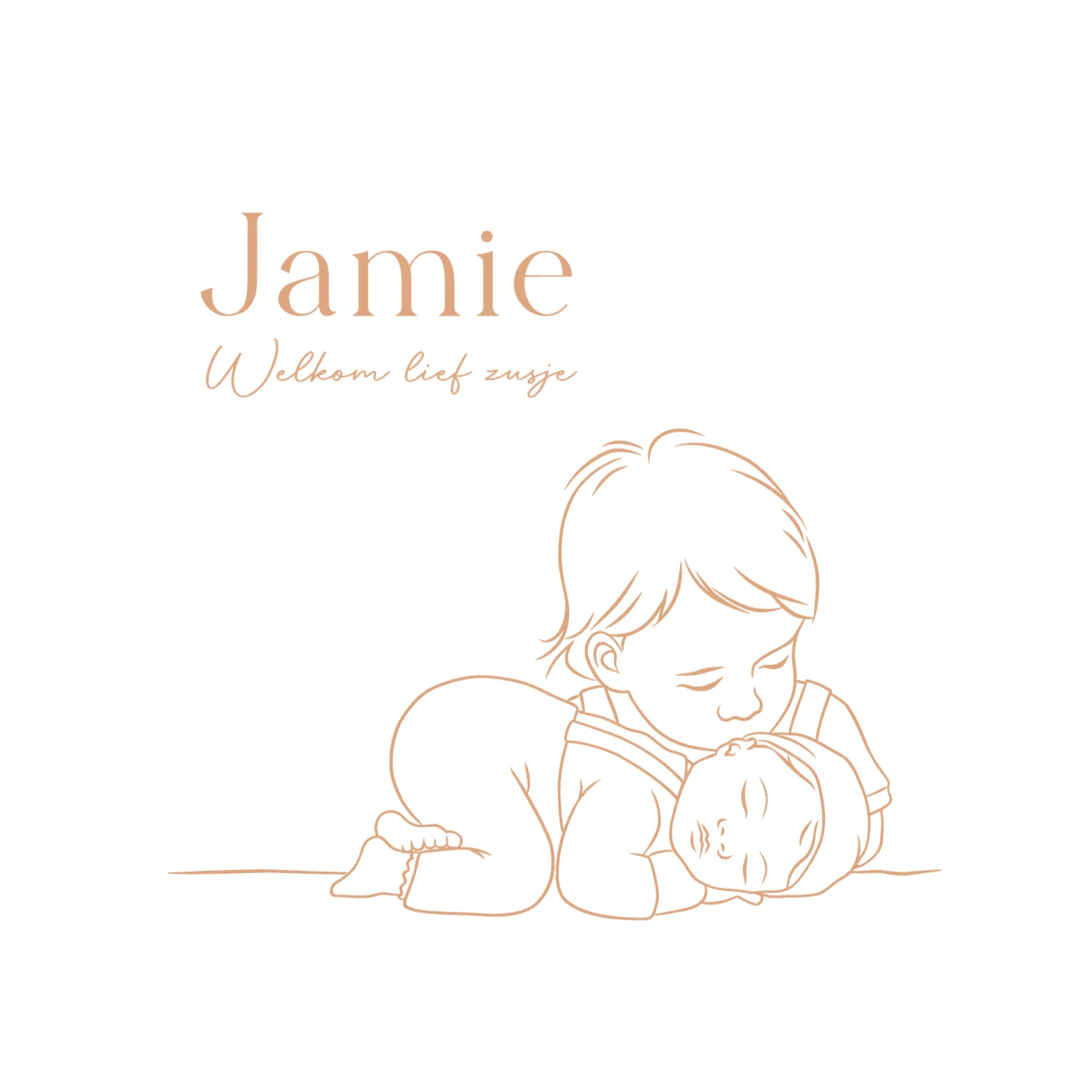 Lijntekening met peuter en baby