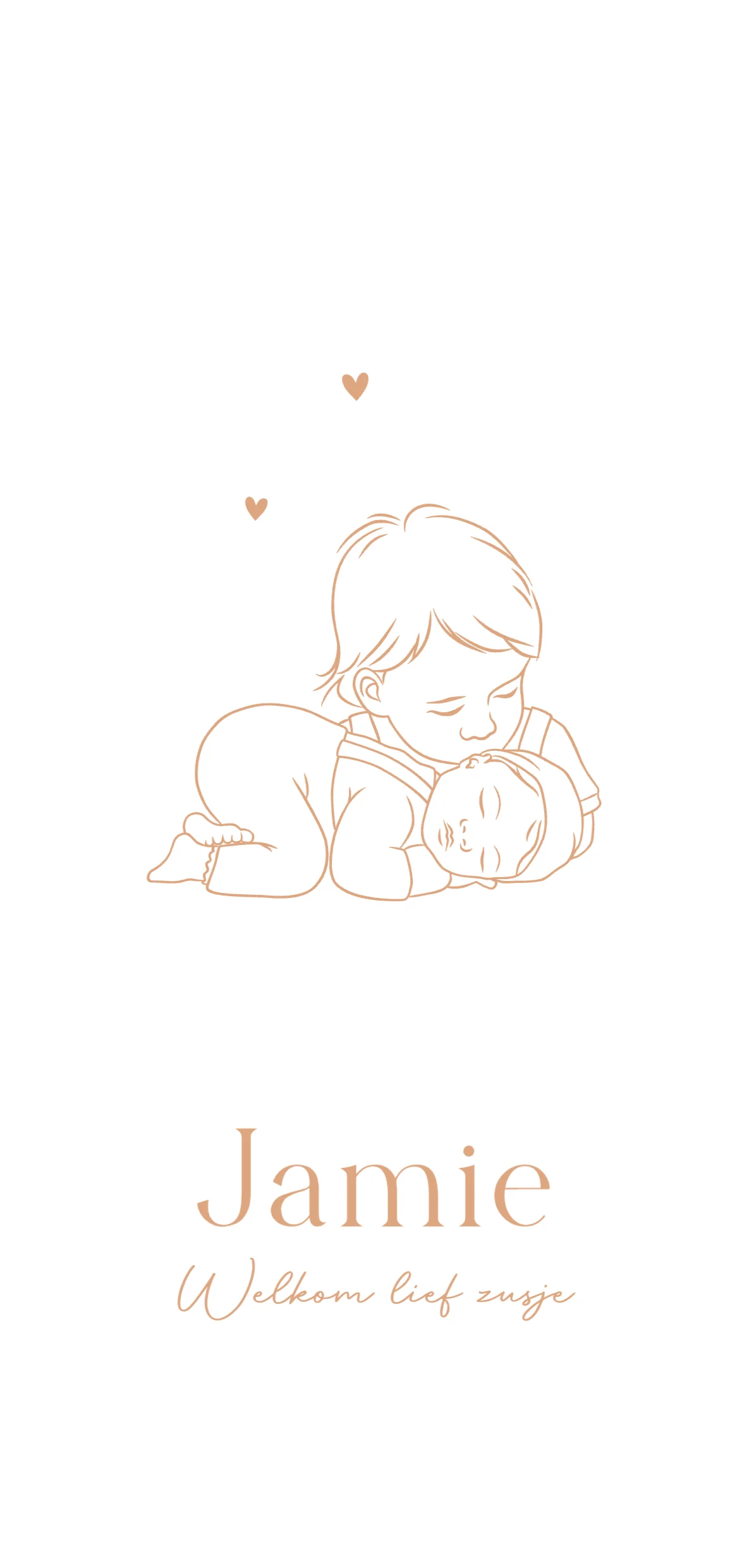 Lijntekening met peuter en baby