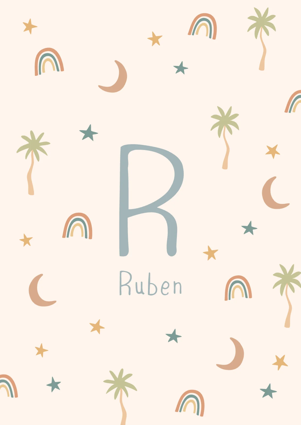 Patroon van regenboogjes en palmbomen