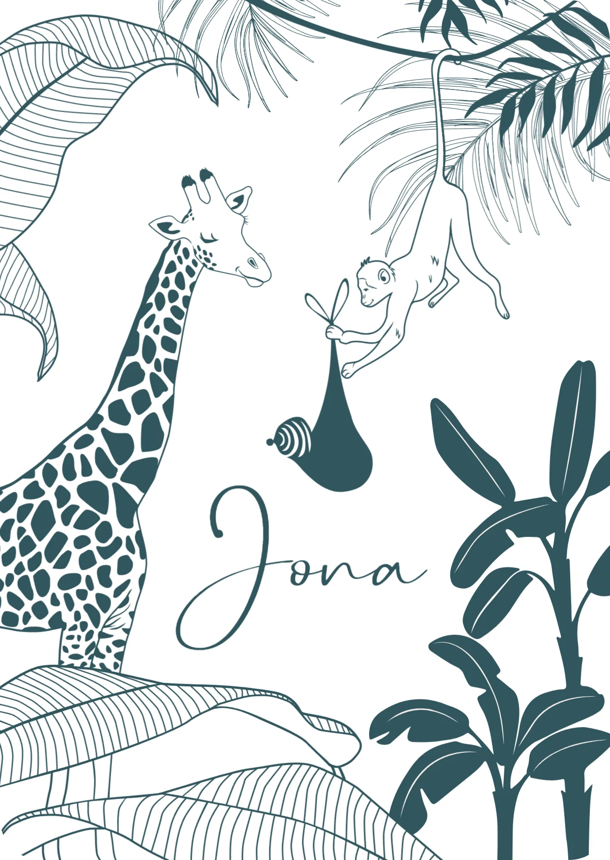 Giraf en aapje met baby