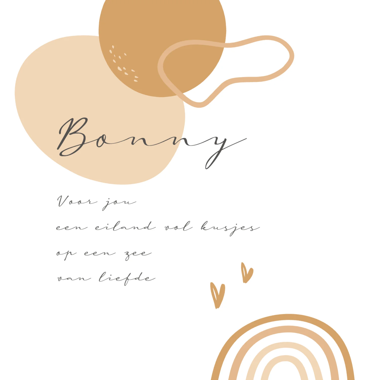 Regenboog met hartjes en abstracte vormen