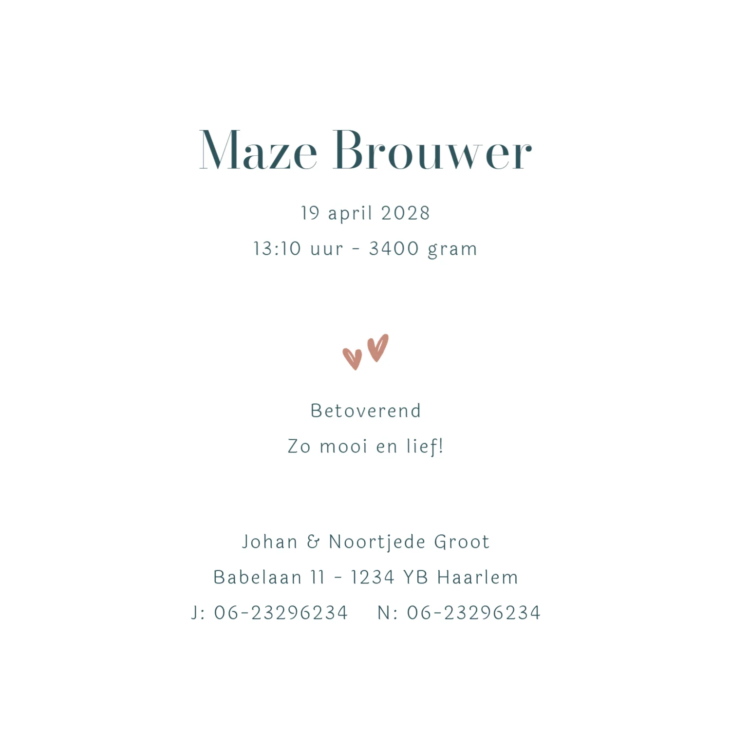 Abstract geboortekaartje binnenkant