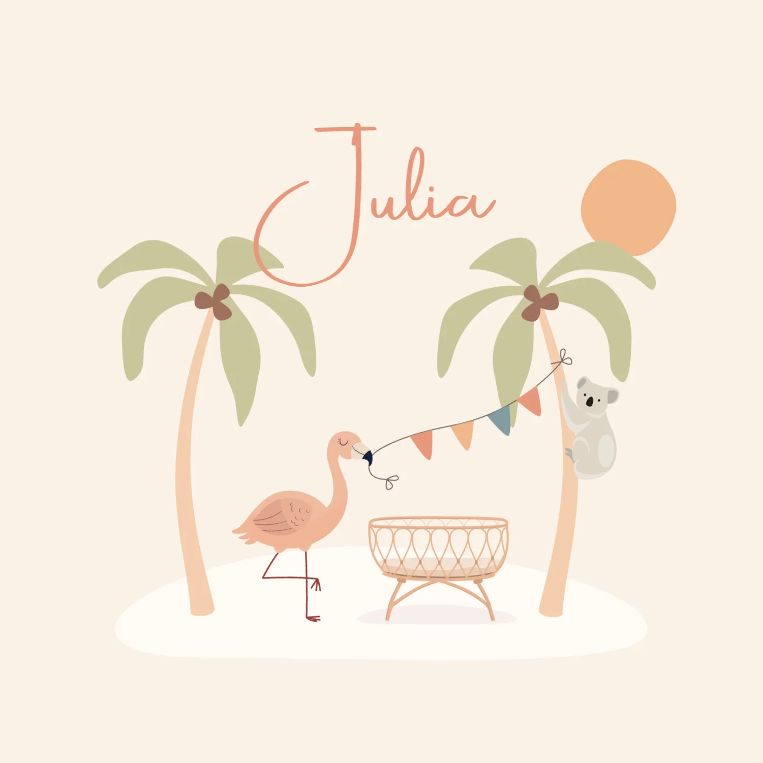 Eilandje met flamingo en koala
