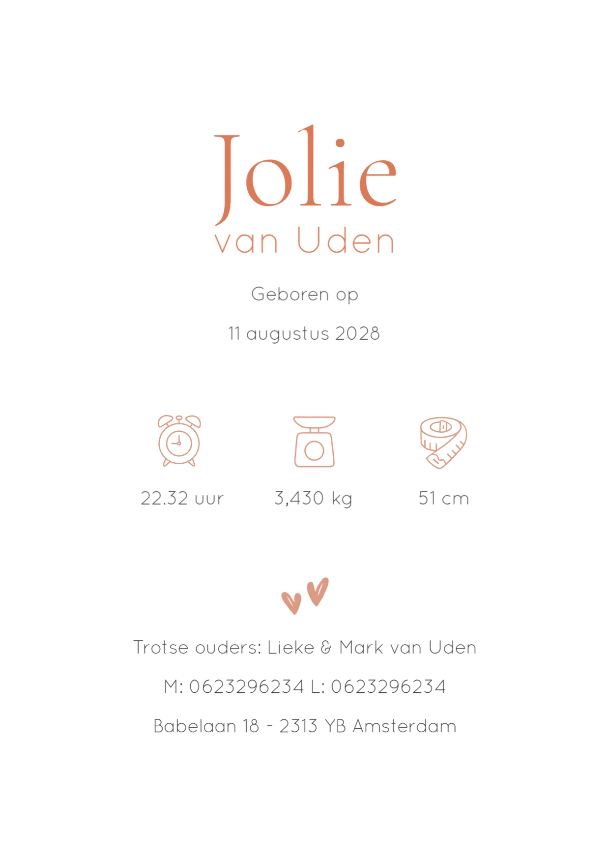 Botanisch geboortekaartje met terracotta boog - Terug