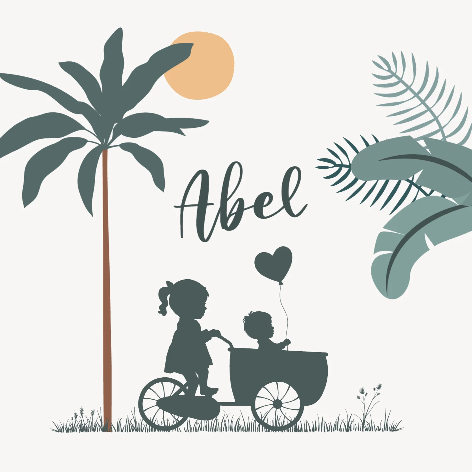 Grote zus met broertje in bakfiets - Voorkant