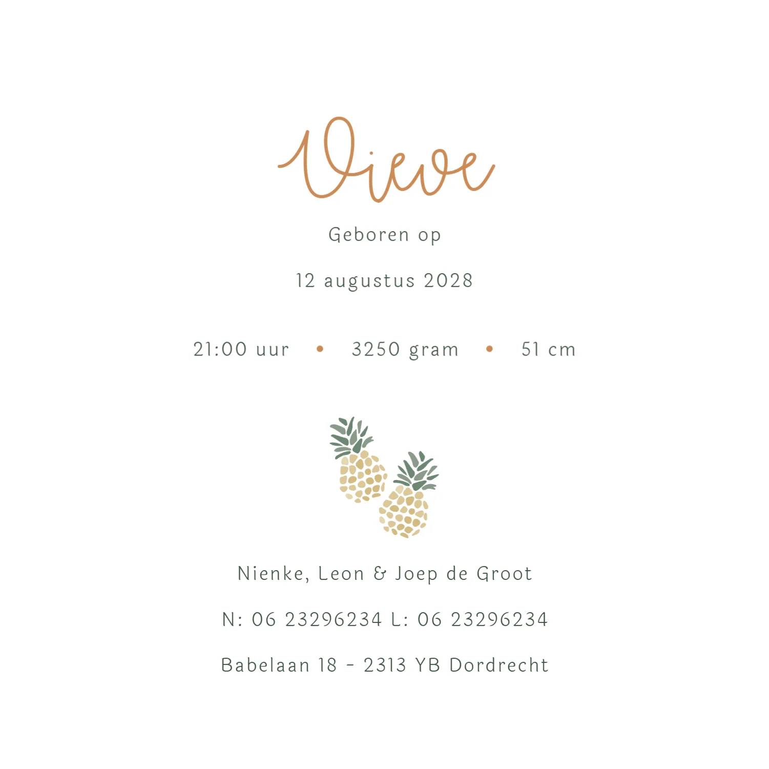 Ananas Patroon met Naam binnenkant