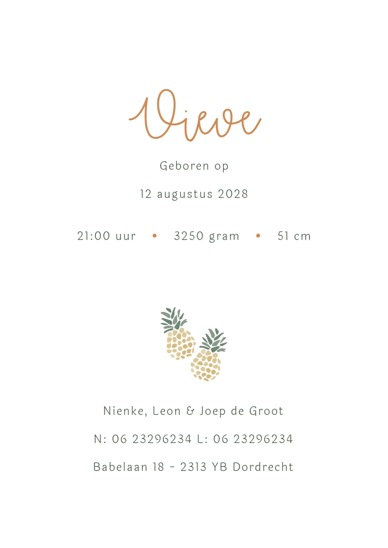 Ananas Patroon met Naam binnenkant