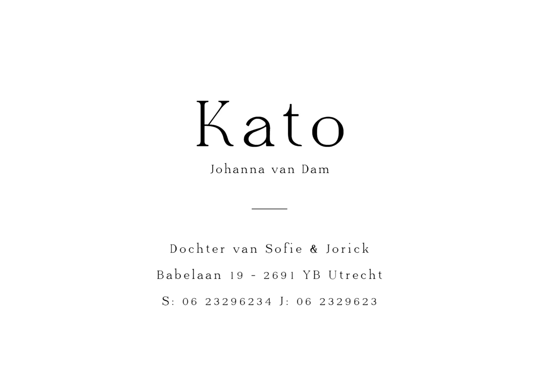 Minimalistisch geboortekaartje binnenkant