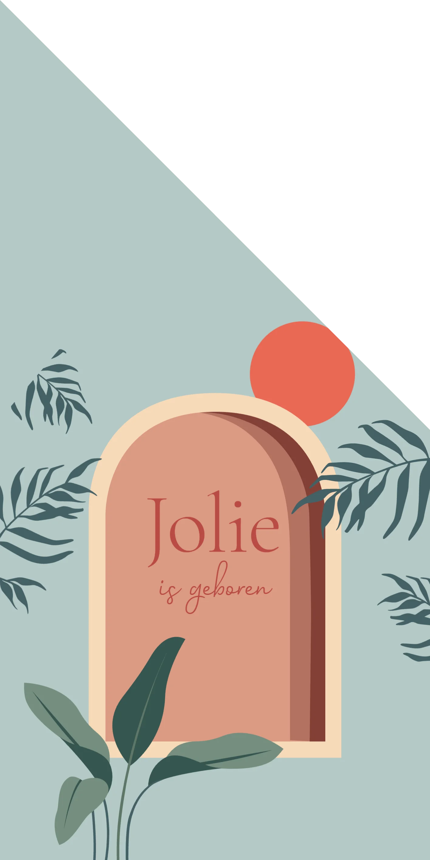 Botanisch geboortekaartje met terracotta boog - Terug