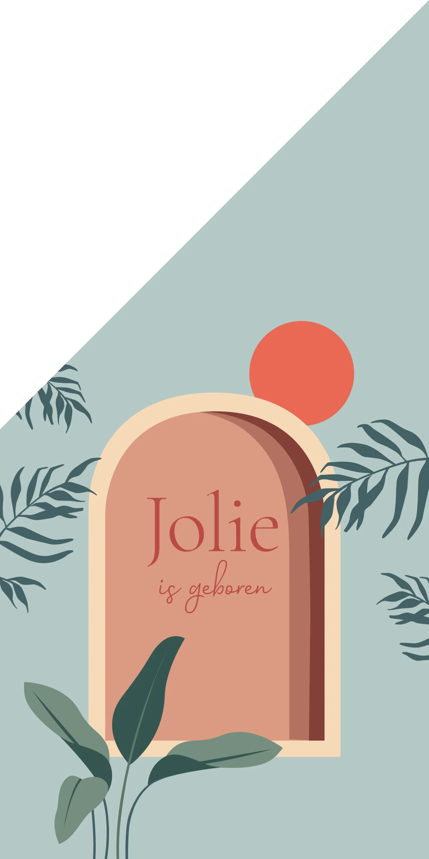 Botanisch geboortekaartje met terracotta boog - Voorkant