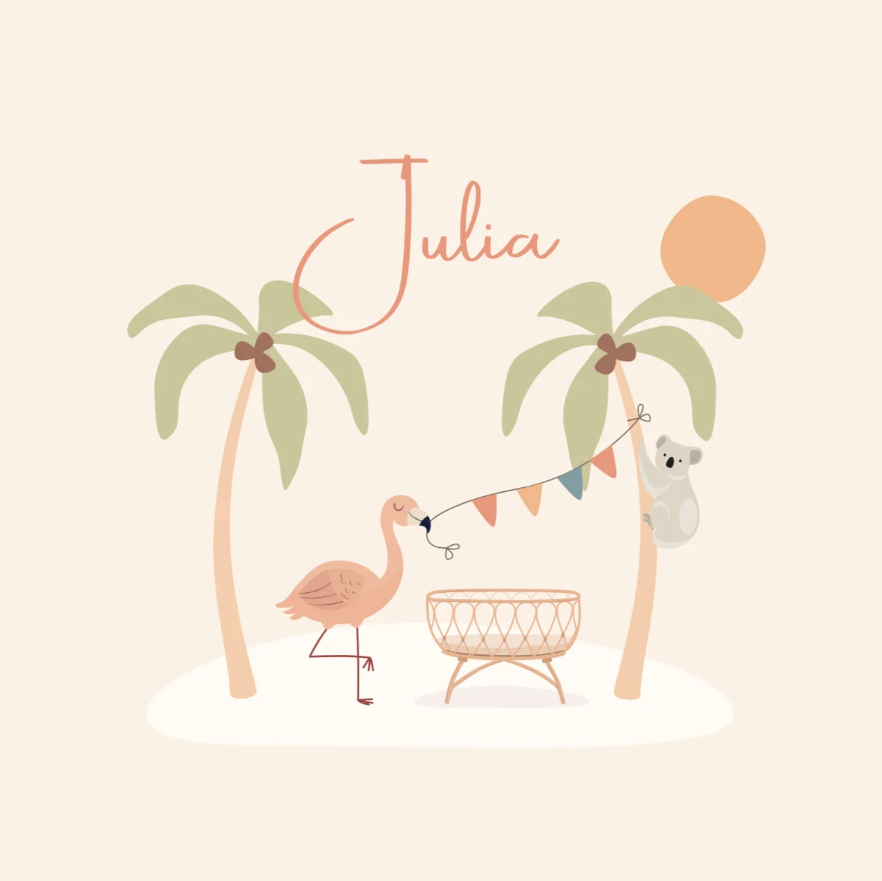 Eilandje met flamingo en koala