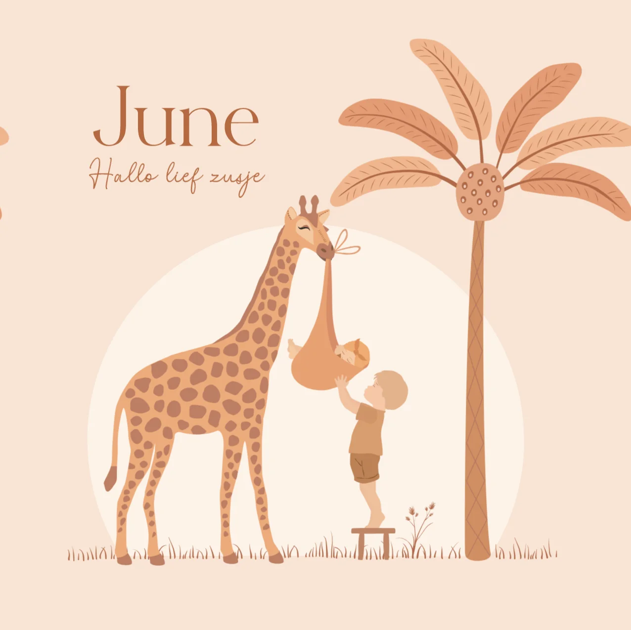Giraf met grote broer en baby zusje