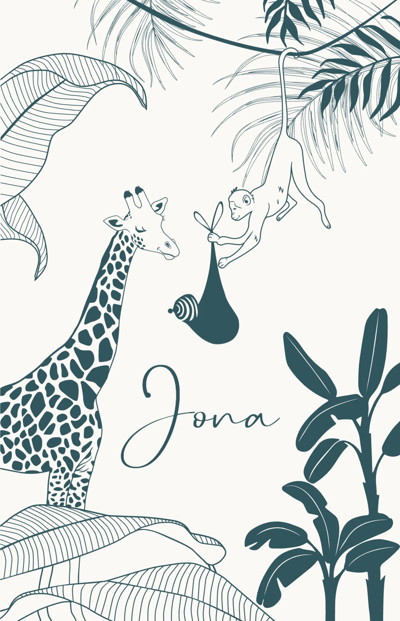 Giraf en aapje met baby