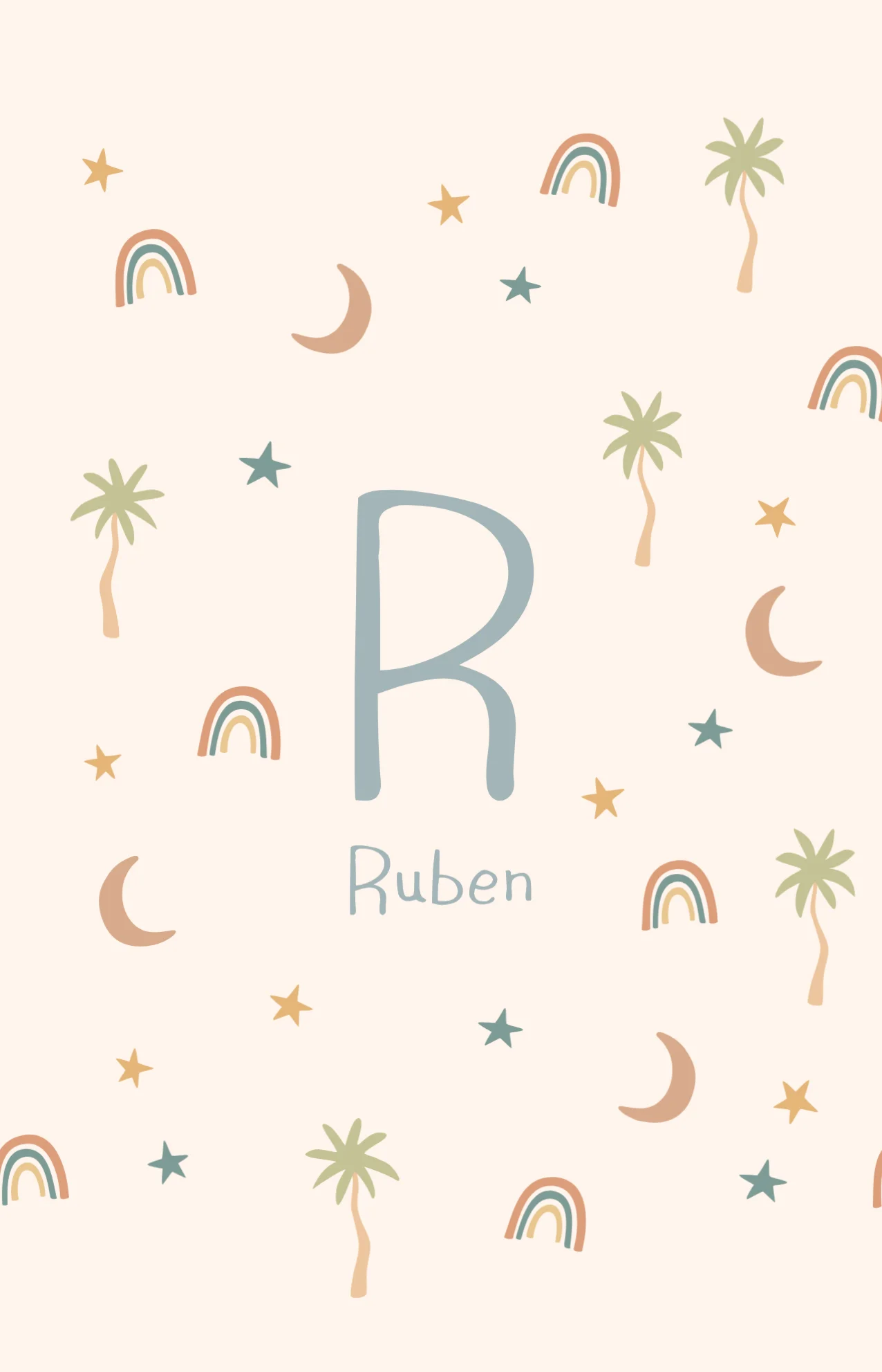 Patroon van regenboogjes en palmbomen - Terug