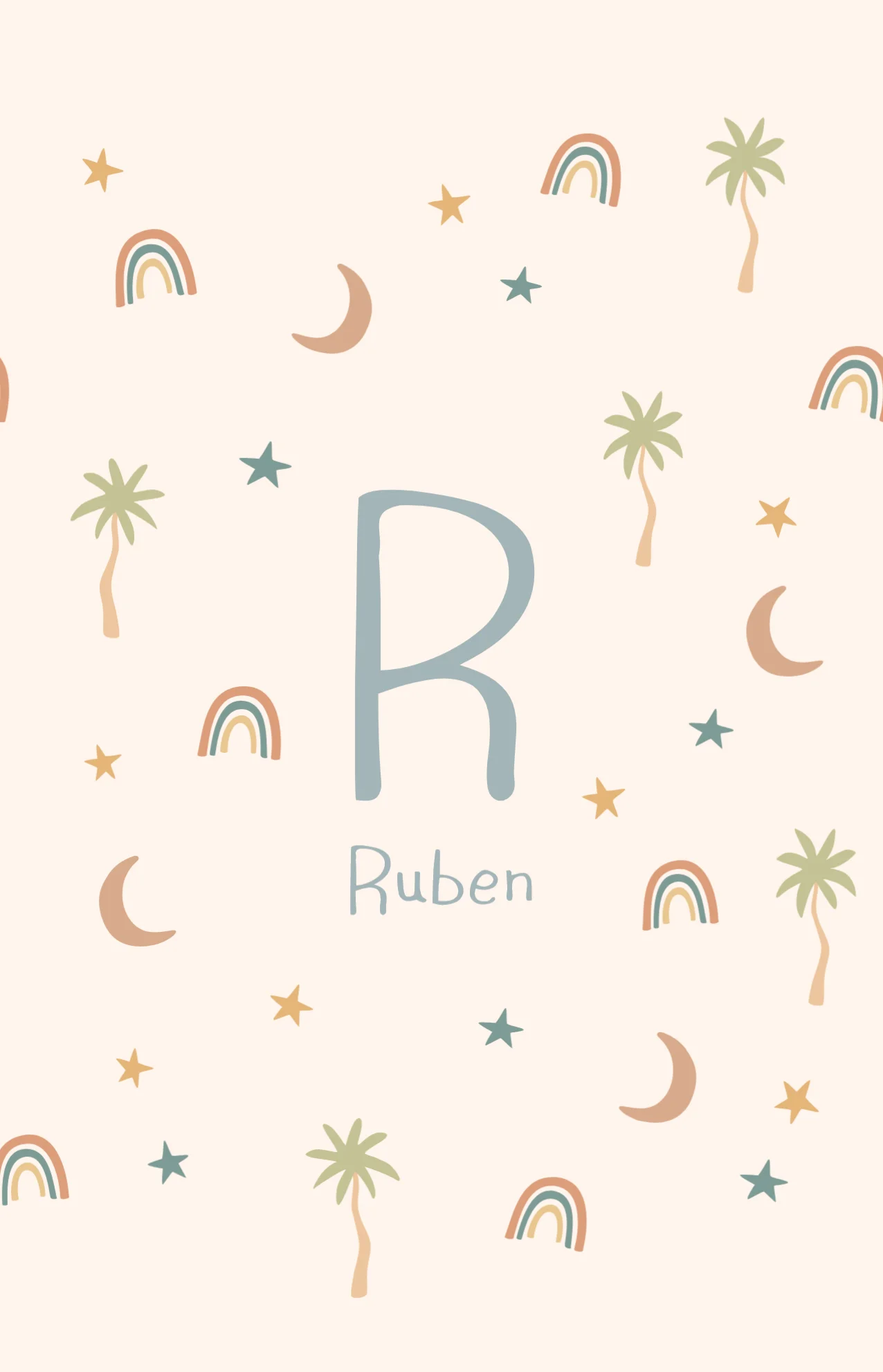 Patroon van regenboogjes en palmbomen