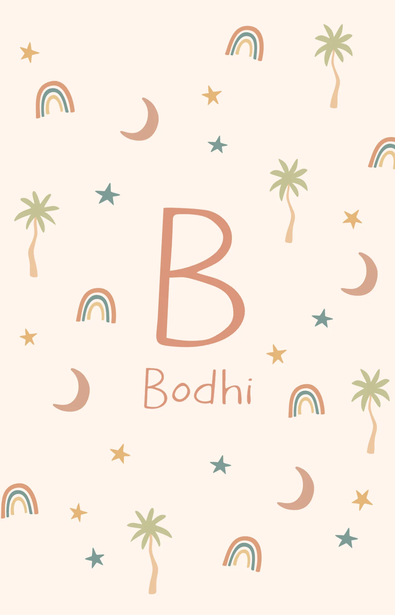 Patroon van regenboogjes en palmbomen