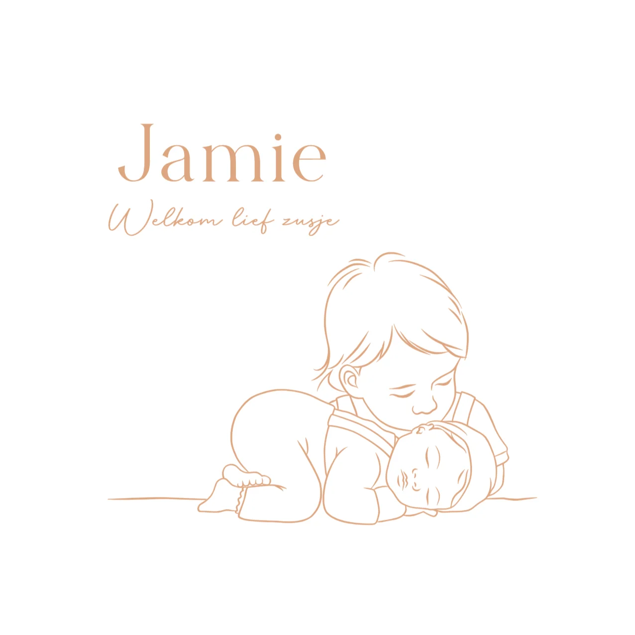 Lijntekening met peuter en baby - Terug