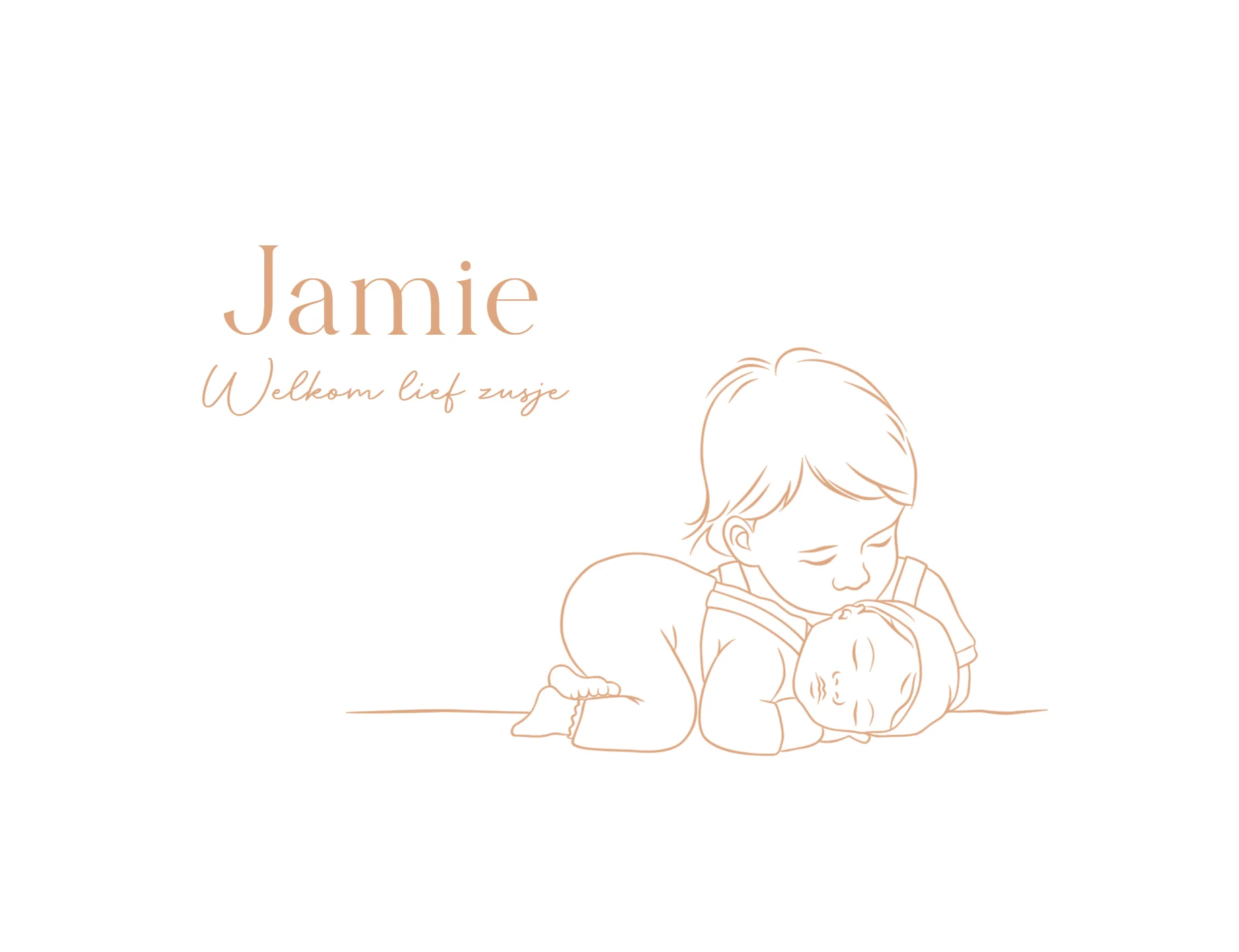 Lijntekening met peuter en baby - Terug