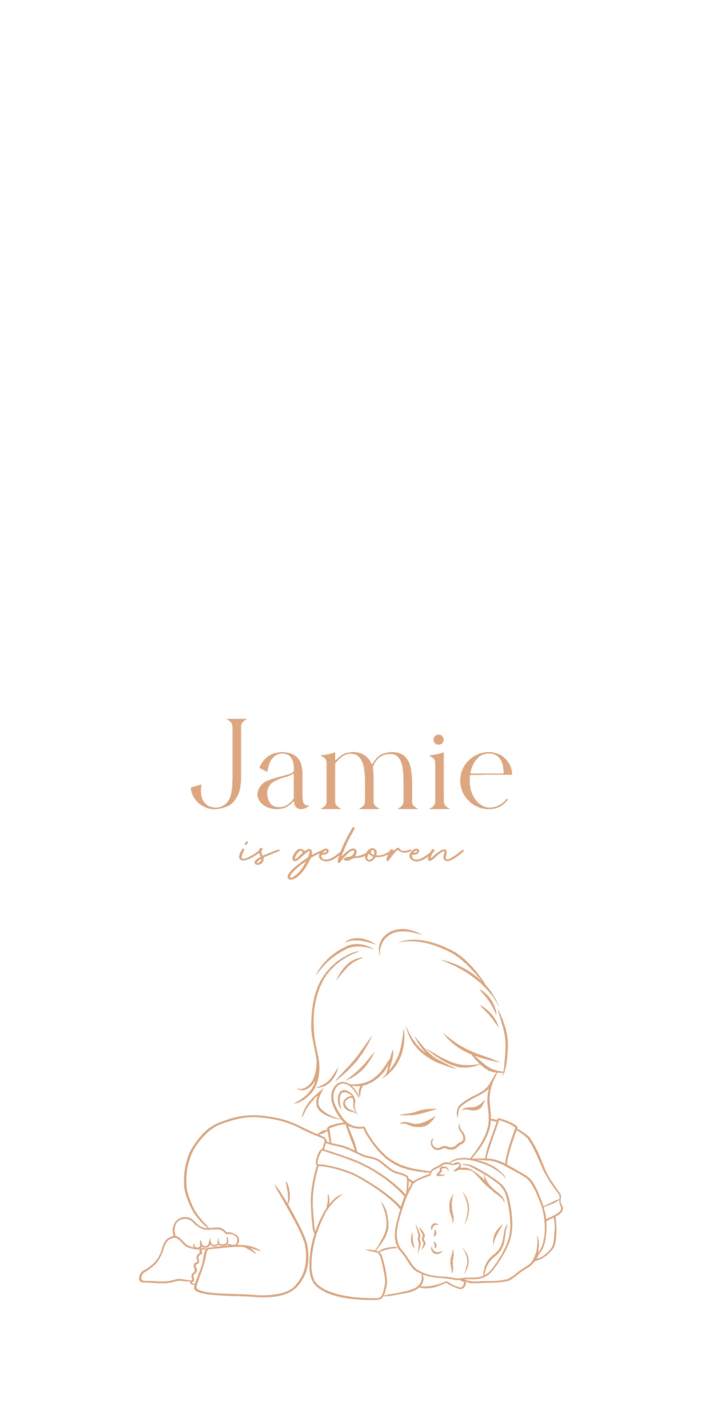 Lijntekening met peuter en baby - Terug