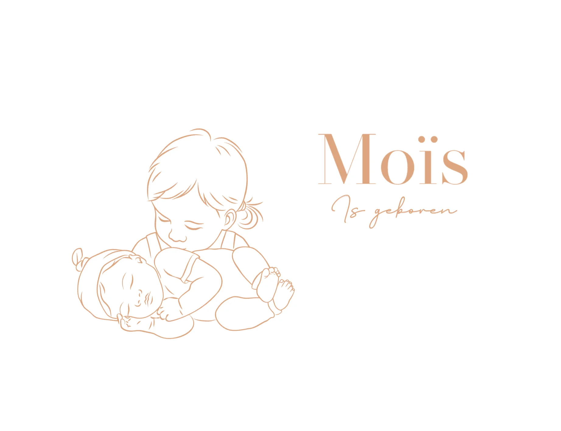 Lijntekening met grote zus en baby