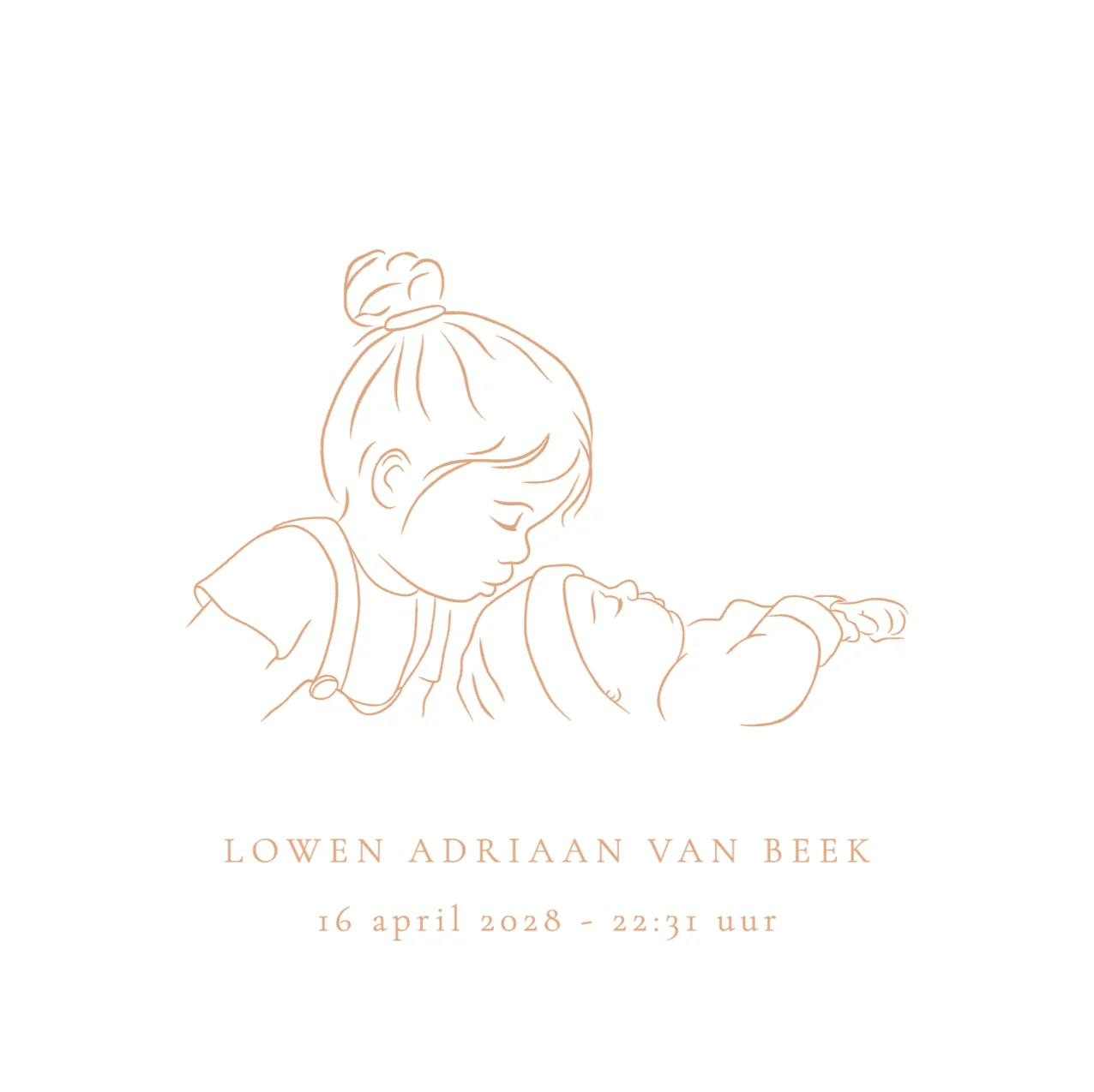 Lijntekening grote zus met baby