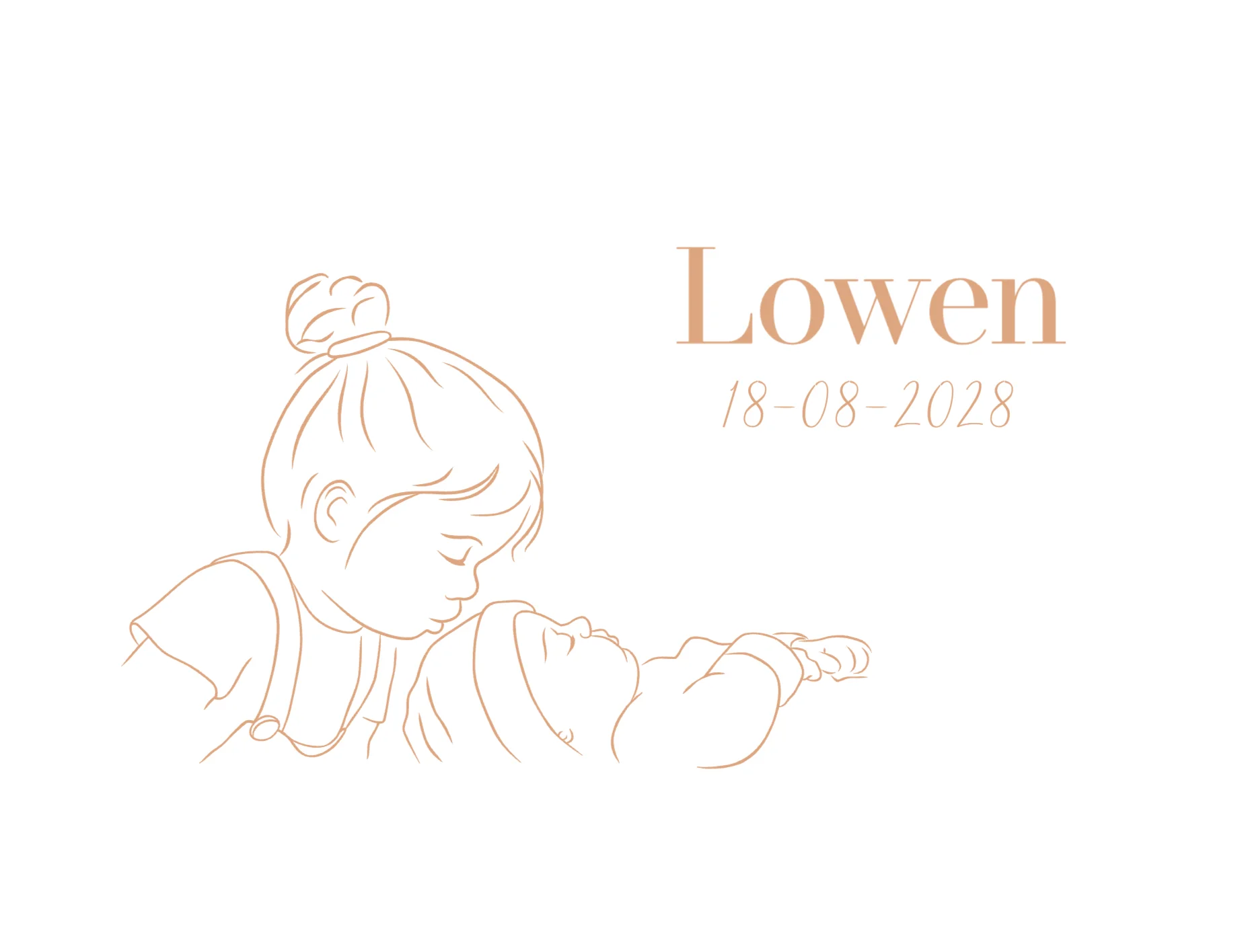 Lijntekening grote zus met baby