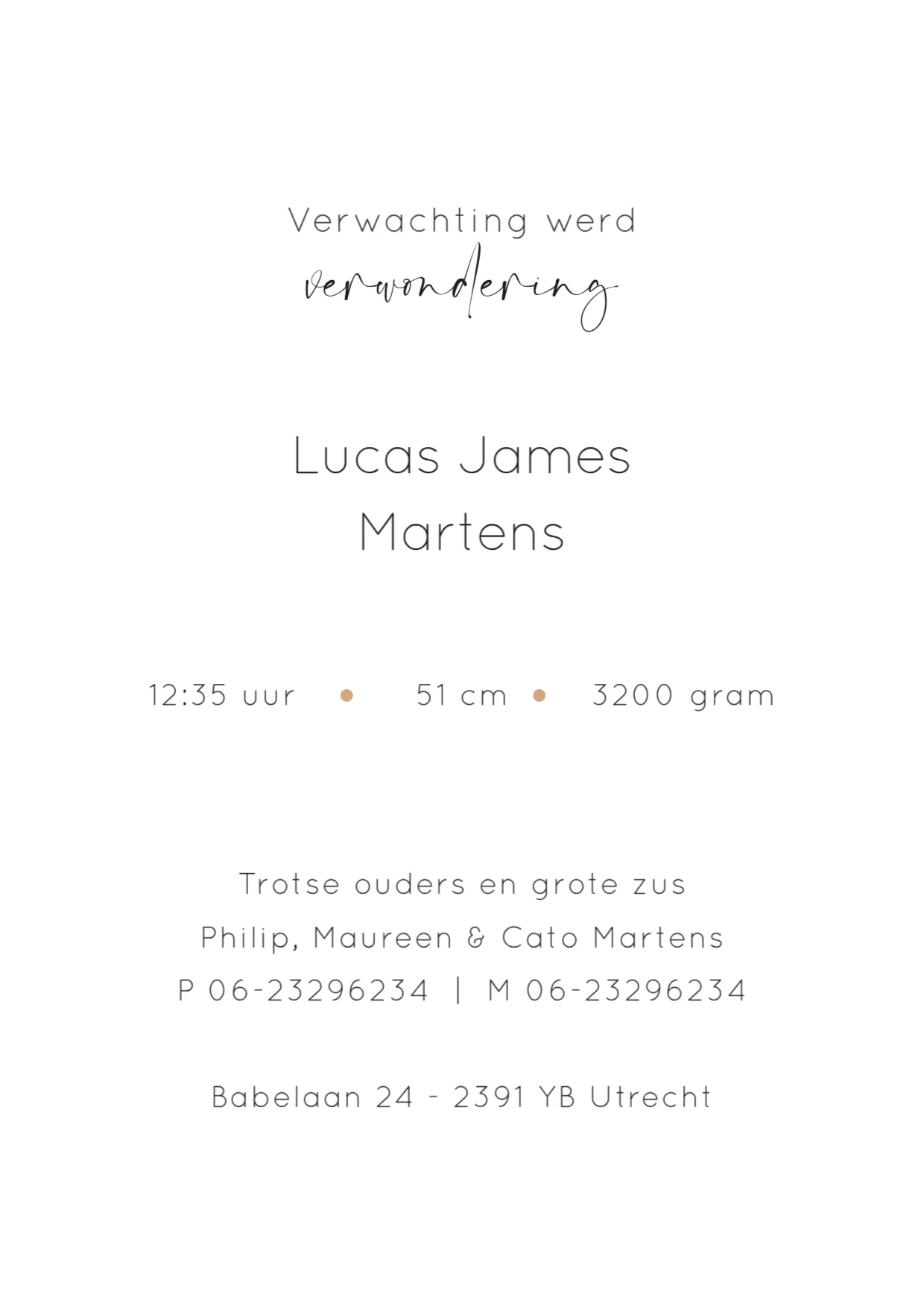 Geboortekaartje met foto - Binnenkant