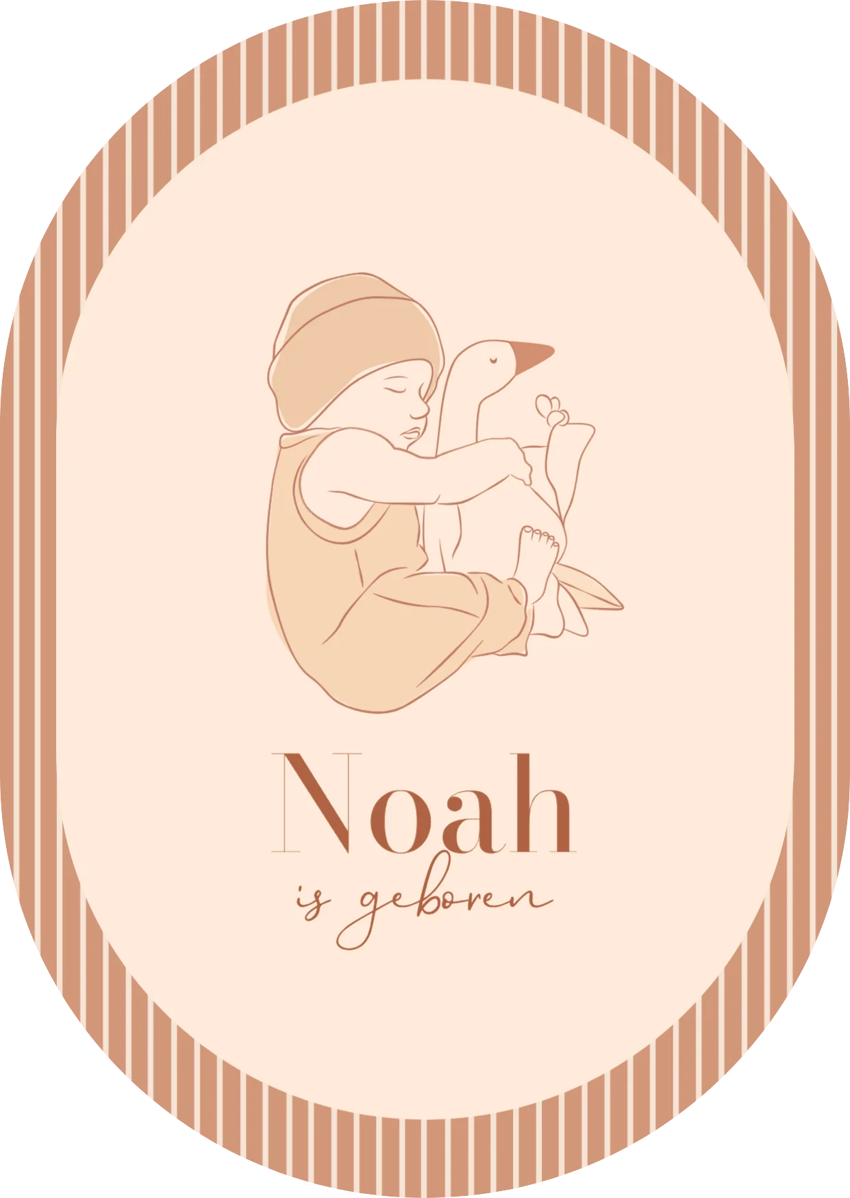 Ovaal geboortekaartje met lijntekening