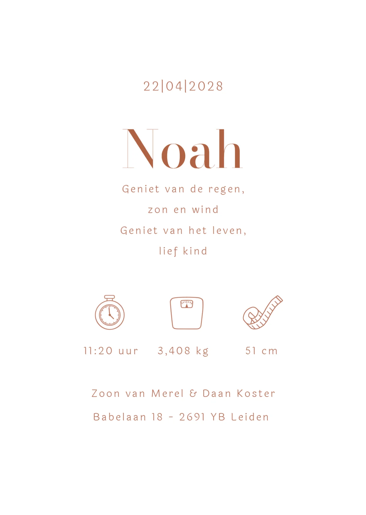 Staande enkele kaart Ovaal geboortekaartje - Terug