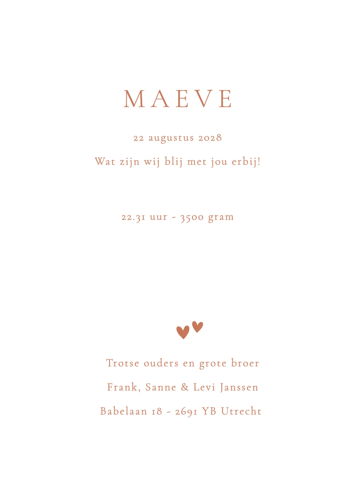 Gevouwen kaart Grote broer met baby zusje binnenkant