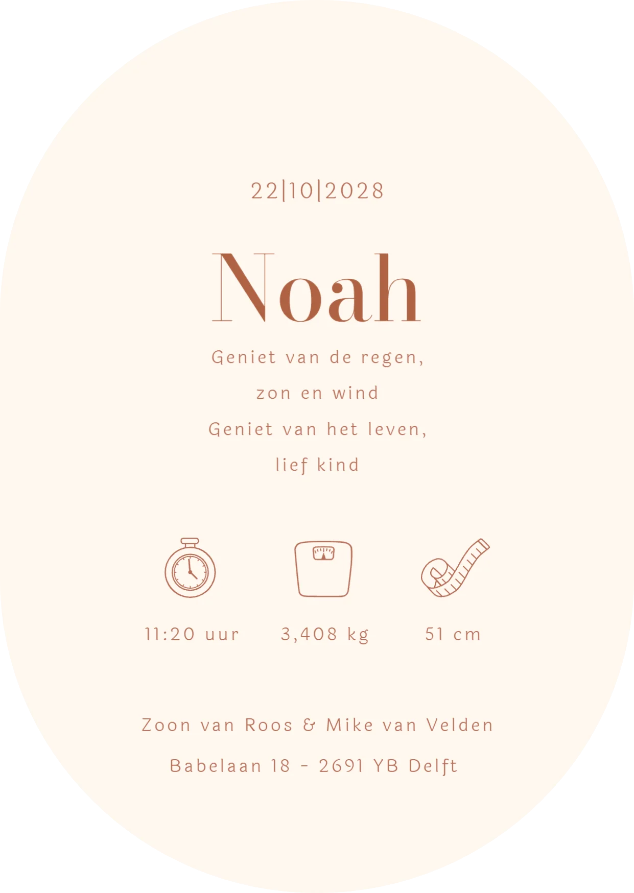 Ovaal labelkaartje met lijntekening - Terug