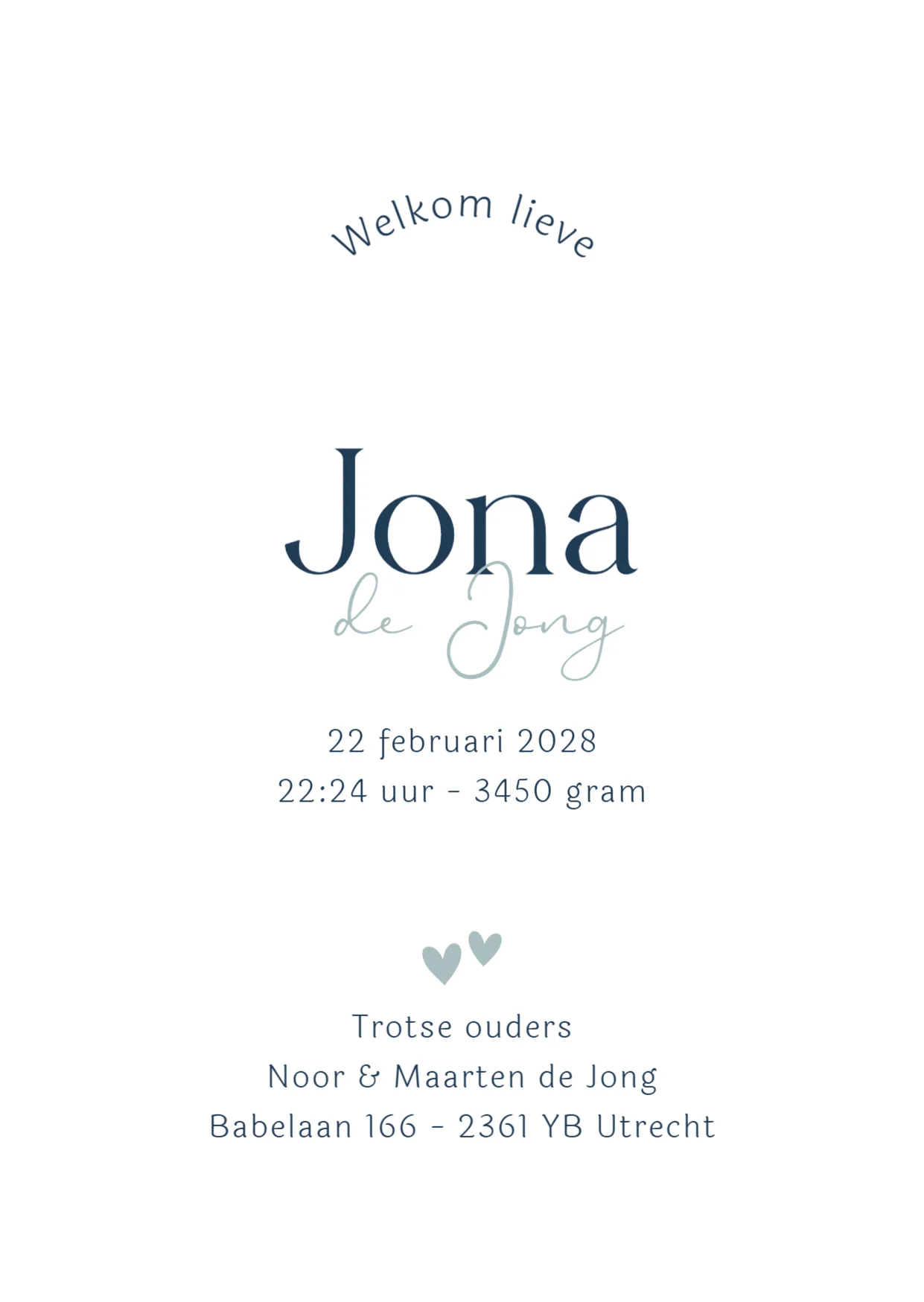 Geboortekaartje met ovaal label - Terug